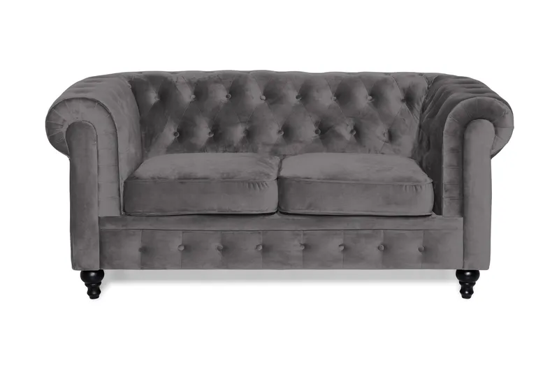 Chesterfield Lyx 2-sædet Lille Fløjlssofa – Dyb sofa 160 cm bred, Mørkegrå