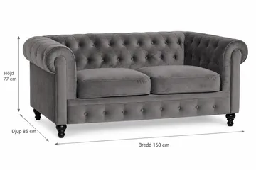 Chesterfield Lyx 2-sædet Lille Fløjlssofa – Dyb sofa 160 cm bred - Mørkegrå - Møbler - Sofaer - Velour sofaer