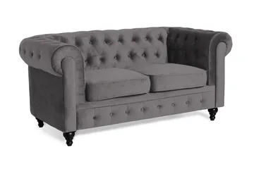 Chesterfield Lyx 2-sædet Lille Fløjlssofa – Dyb sofa 160 cm bred - Mørkegrå - Møbler - Sofaer - 2 personers sofa