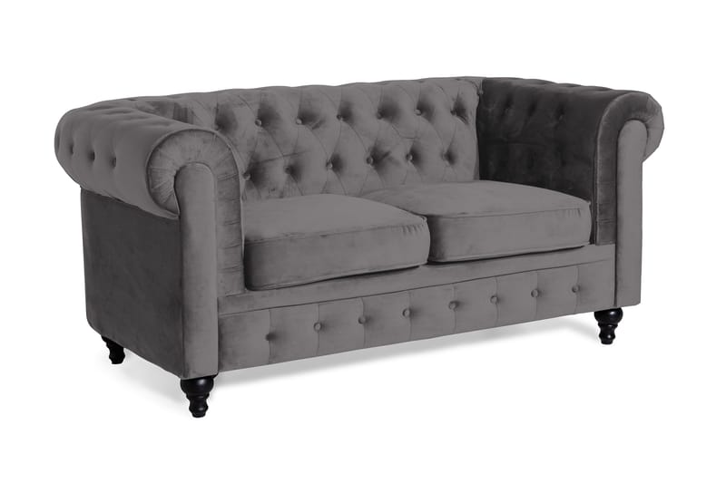 Chesterfield Lyx 2-sædet Lille Fløjlssofa – Dyb sofa 160 cm bred - Mørkegrå - Møbler - Sofaer - Velour sofaer