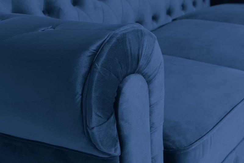 Chesterfield Lyx 3-sædet Fløjlssofa – Dyb sofa - Blå - Møbler - Sofaer - Velour sofaer