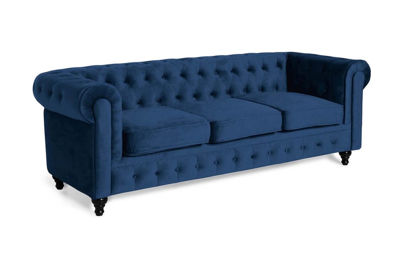 Chesterfield Lyx 3-sædet Fløjlssofa – Dyb sofa - Blå - Møbler - Sofaer - Velour sofaer