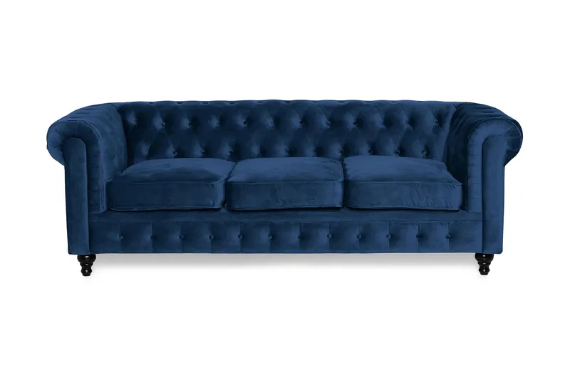 Chesterfield Lyx 3-sædet Fløjlssofa – Dyb sofa - Blå - Møbler - Sofaer - Velour sofaer