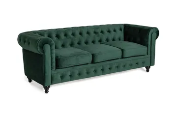 Chesterfield Lyx 3-sædet Fløjlssofa – Dyb sofa - Grøn - Møbler - Sofaer - Velour sofaer