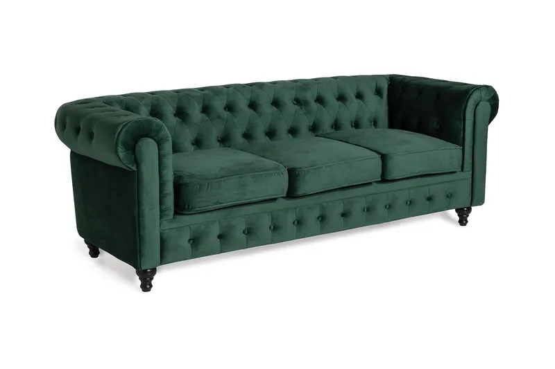 Chesterfield Lyx 3-sædet Fløjlssofa – Dyb sofa - Grøn - Møbler - Sofaer - Velour sofaer