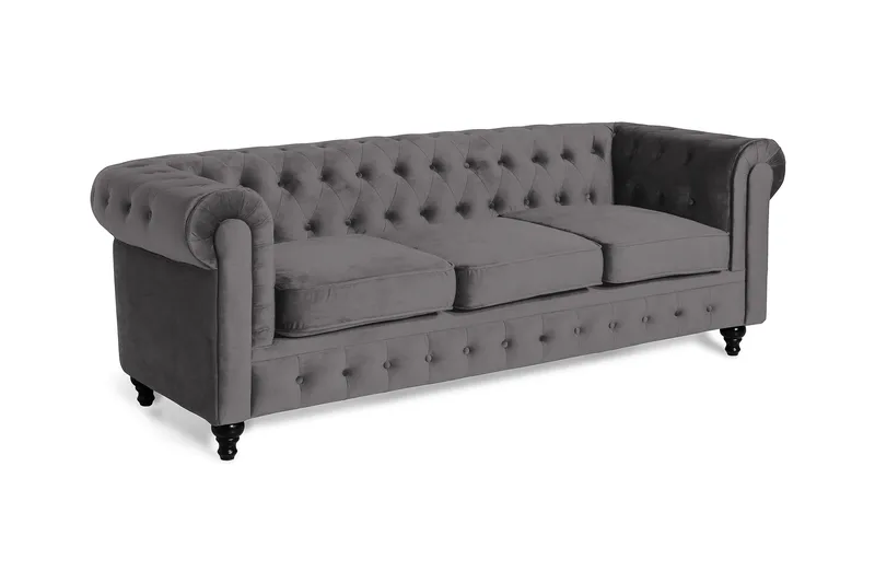 Chesterfield Lyx 3-sædet Fløjlssofa – Dyb sofa - Mørkegrå - Møbler - Sofaer - Velour sofaer