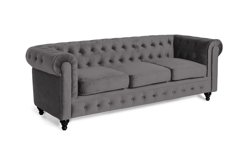 Chesterfield Lyx 3-sædet Fløjlssofa – Dyb sofa - Mørkegrå - Møbler - Sofaer - Velour sofaer