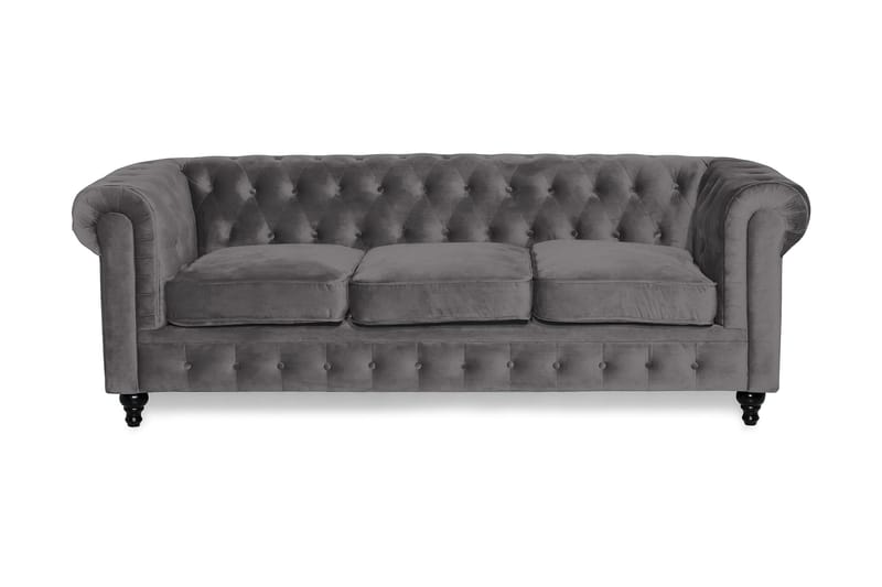 Chesterfield Lyx 3-sædet Fløjlssofa – Dyb sofa - Mørkegrå - Møbler - Sofaer - Velour sofaer
