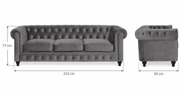 Chesterfield Lyx 3-sædet Fløjlssofa – Dyb sofa - Mørkegrå - Møbler - Sofaer - Velour sofaer