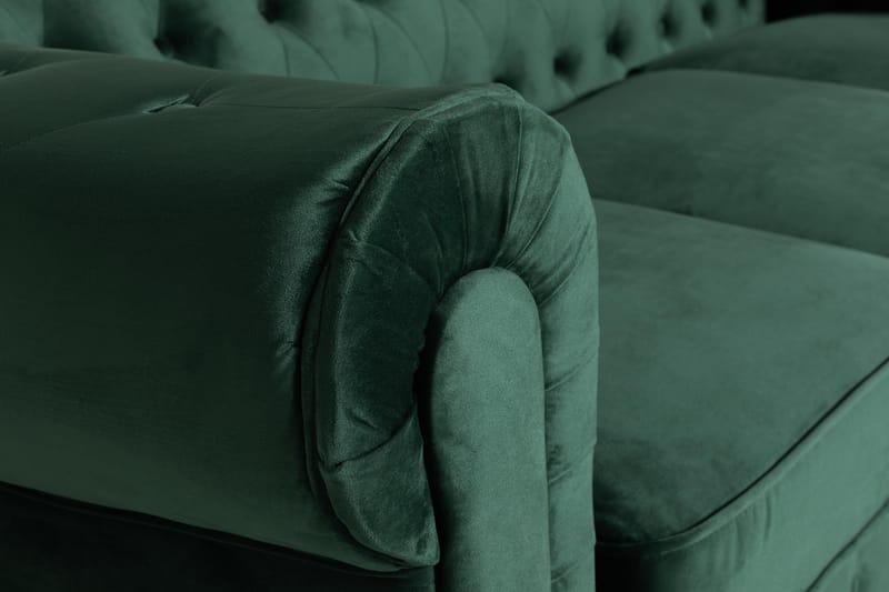 Chesterfield Lyx 3-sædet Fløjlssofa – Dyb sofa - Mørkegrøn - Møbler - Sofaer - Velour sofaer