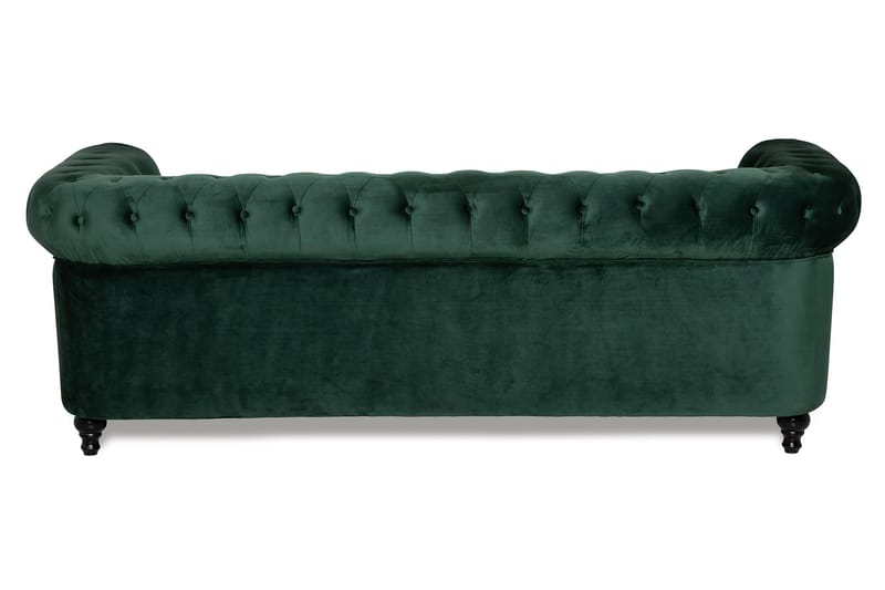 Chesterfield Lyx 3-sædet Fløjlssofa – Dyb sofa - Mørkegrøn - Møbler - Sofaer - Velour sofaer