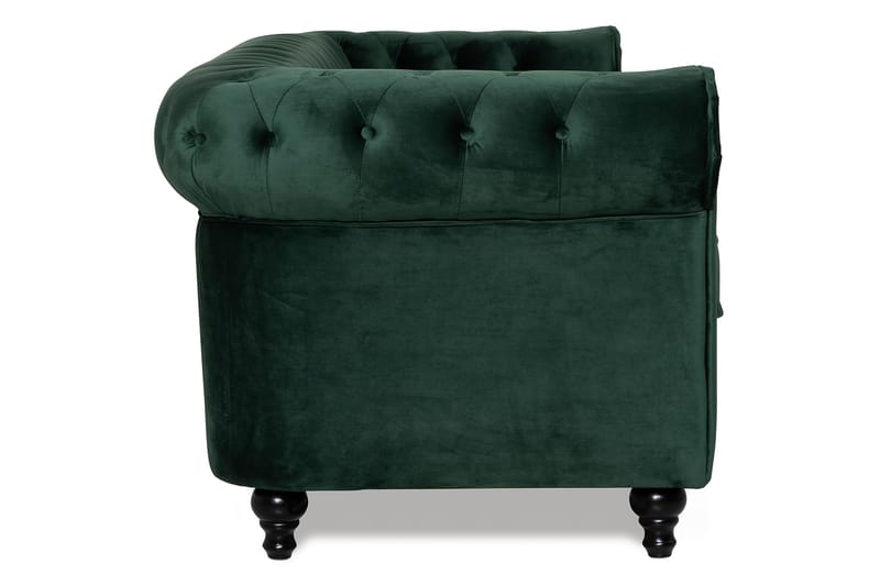 Chesterfield Lyx 3-sædet Fløjlssofa – Dyb sofa - Mørkegrøn - Møbler - Sofaer - Velour sofaer