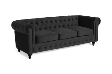 Chesterfield Lyx 3-sædet Fløjlssofa – Dyb sofa - Sort - Møbler - Sofaer - Velour sofaer