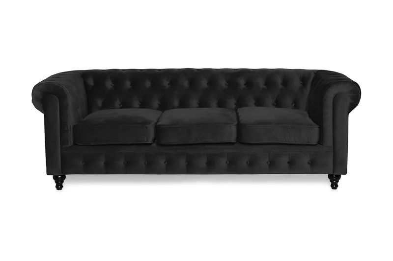Chesterfield Lyx 3-sædet Fløjlssofa – Dyb sofa - Sort - Møbler - Sofaer - Velour sofaer