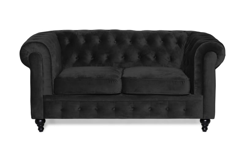 Chesterfield Lyx Veloursofa 2-pers - Sort - 2 personers sofa - Velour sofaer - Chesterfield sofaer