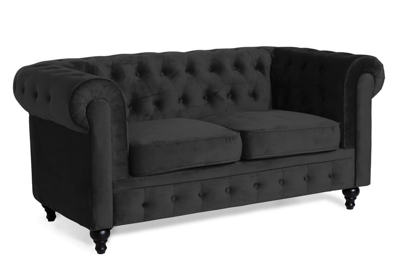 Chesterfield Lyx Veloursofa 2-pers - Sort - 2 personers sofa - Chesterfield sofaer - Velour sofaer
