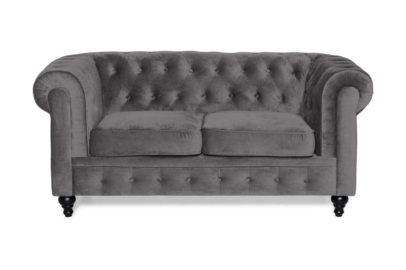 Chesterfield Lyx Veloursofa 2-pers - Mørkegrå - 2 personers sofa - Velour sofaer - Chesterfield sofaer