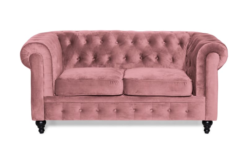 Chesterfield Lyx Veloursofa 2-pers - Rustlyserød - 2 personers sofa - Chesterfield sofaer - Velour sofaer