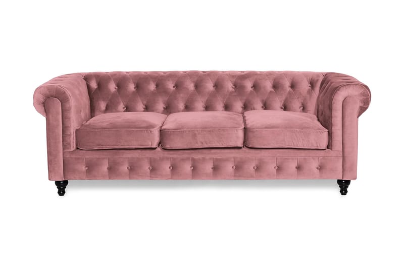 Chesterfield Lyx Veloursofa 3-pers, Rustlyserød