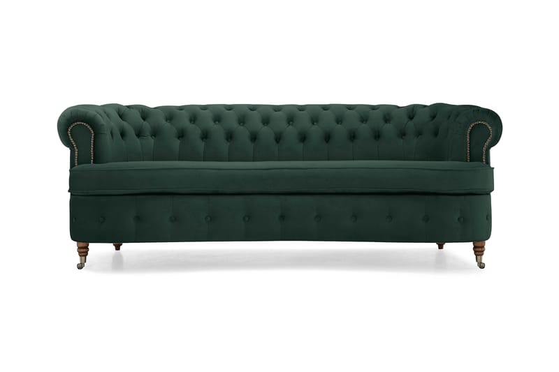 Chesterfield Veloursofa 3-pers Buet - Mørkegrøn - Chesterfield sofaer - 3 personers sofa - Velour sofaer