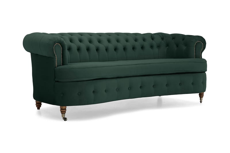 Chesterfield Veloursofa 3-pers Buet - Mørkegrøn - Chesterfield sofaer - 3 personers sofa - Velour sofaer