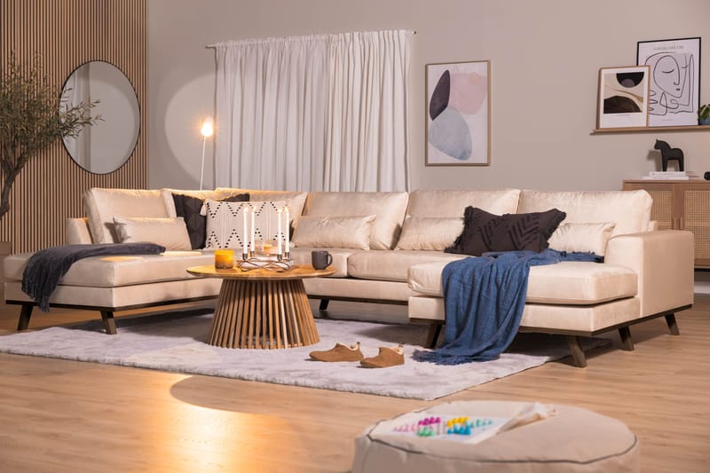 Copenhagen 5-personers Venstrevendt U-formet Large Sofa med Divan og Chaiselong i Fløjl - Beige - Møbler - Sofaer - Velour sofaer