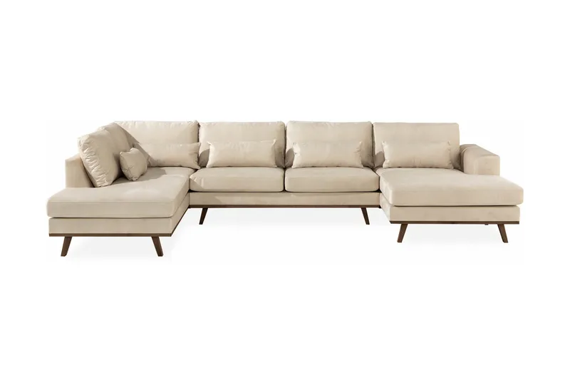 Copenhagen 5-personers Venstrevendt U-formet Large Sofa med Divan og Chaiselong i Fløjl - Beige - Møbler - Sofaer - Velour sofaer