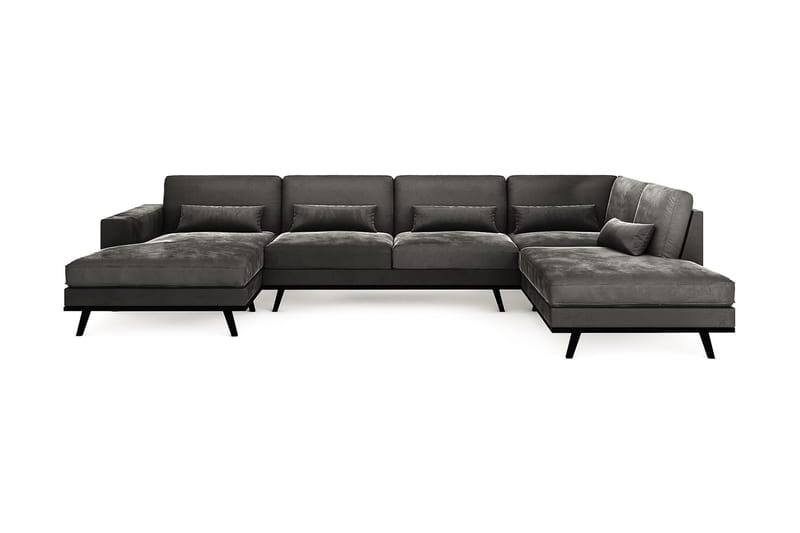Copenhagen 5-personers Højrevendt U-formet Sofa med Divan og Chaiselong i Fløjl - Mørkegrå - Møbler - Sofaer - Velour sofaer
