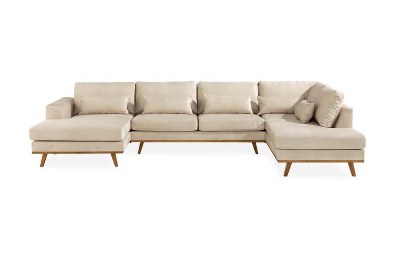 Copenhagen 5-personers Højrevendt U-formet Large Sofa med Divan og Chaiselong i Fløjl - Beige - Møbler - Sofaer - Velour sofaer