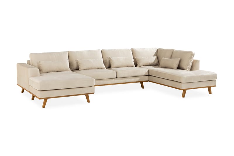 Copenhagen 5-personers Højrevendt U-formet Large Sofa med Divan og Chaiselong i Fløjl - Beige - Møbler - Sofaer - Velour sofaer