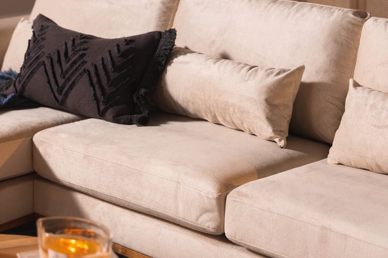 Copenhagen 5-personers Højrevendt U-formet Large Sofa med Divan og Chaiselong i Fløjl - Beige - Møbler - Sofaer - Velour sofaer