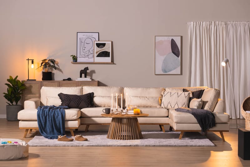 Copenhagen 5-personers Højrevendt U-formet Large Sofa med Divan og Chaiselong i Fløjl - Beige - Møbler - Sofaer - Velour sofaer