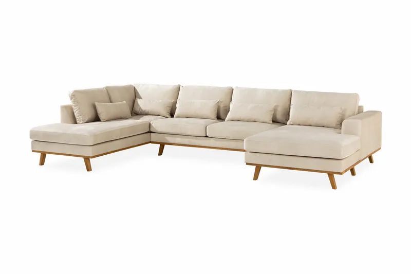 Copenhagen 5-personers Venstrevendt U-formet Sofa med Divan og Chaiselong i Fløjl - Beige - Møbler - Sofaer - Velour sofaer