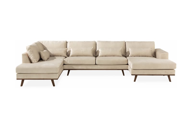 Copenhagen 5-personers Venstrevendt U-formet Large Sofa med Divan og Chaiselong i Fløjl - Beige - Møbler - Sofaer - Velour sofaer