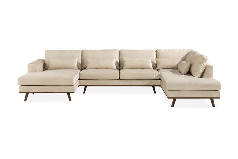 Copenhagen 5-personers Højrevendt U-formet Sofa med Divan og Chaiselong i Fløjl - Beige - Møbler - Sofaer - Velour sofaer
