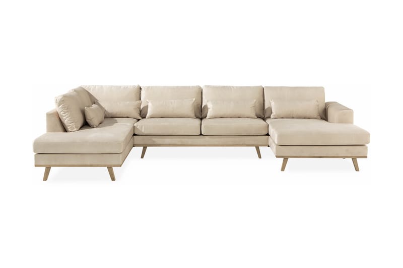 Copenhagen 5-personers Venstrevendt U-formet Sofa med Divan og Chaiselong i Fløjl - Beige - Møbler - Sofaer - Velour sofaer