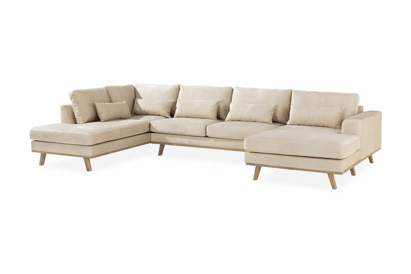 Copenhagen 5-personers Venstrevendt U-formet Sofa med Divan og Chaiselong i Fløjl - Beige - Møbler - Sofaer - Velour sofaer