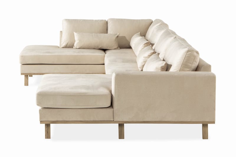 Copenhagen 5-personers Venstrevendt U-formet Sofa med Divan og Chaiselong i Fløjl - Beige - Møbler - Sofaer - Velour sofaer