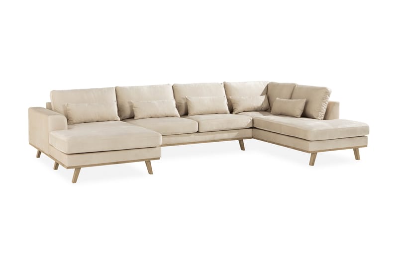 Copenhagen 5-personers Højrevendt U-formet Sofa med Divan og Chaiselong i Fløjl - Beige - Møbler - Sofaer - Velour sofaer