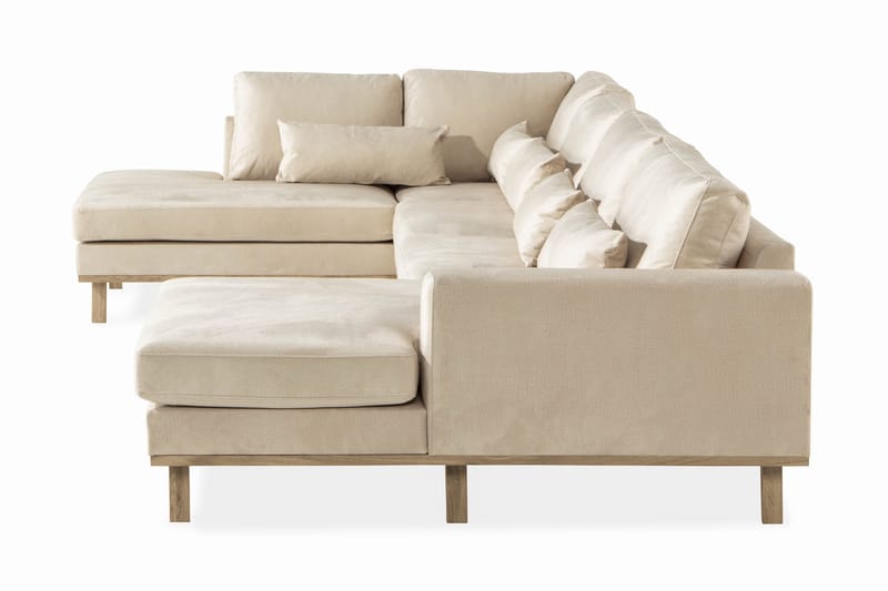 Copenhagen 5-personers Venstrevendt U-formet Sofa med Divan og Chaiselong i Fløjl - Beige - Møbler - Sofaer - Velour sofaer