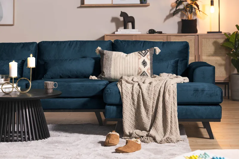 Copenhagen 5-personers Venstrevendt U-formet Sofa med Divan og Chaiselong i Fløjl - Blå - Møbler - Sofaer - Velour sofaer