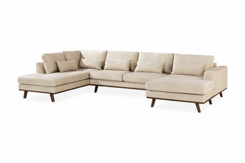 Copenhagen 5-personers Venstrevendt U-formet Large Sofa med Divan og Chaiselong i Fløjl - Beige - Møbler - Sofaer - Velour sofaer