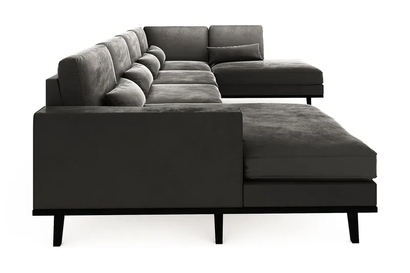 Copenhagen 5-personers Højrevendt U-formet Sofa med Divan og Chaiselong i Fløjl - Mørkegrå - Møbler - Sofaer - Velour sofaer