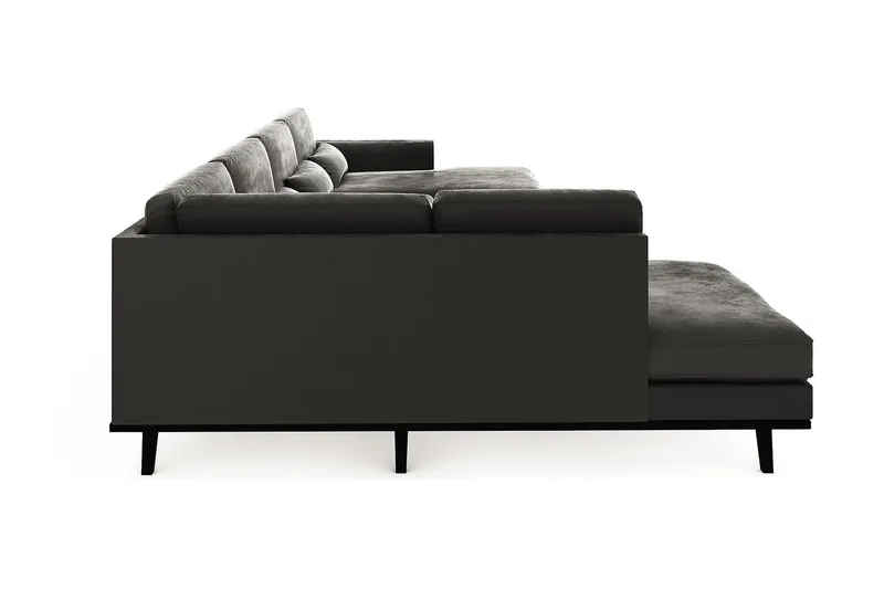 Copenhagen 5-personers Venstrevendt U-formet Sofa med Divan og Chaiselong i Fløjl - Mørkegrå - Møbler - Sofaer - Velour sofaer