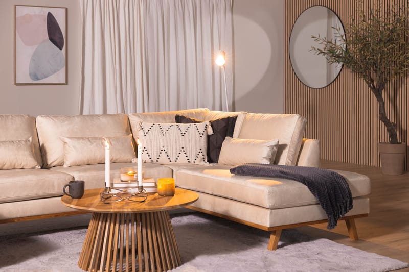Copenhagen 5-personers Højrevendt U-formet Large Sofa med Divan og Chaiselong i Fløjl - Beige - Møbler - Sofaer - Velour sofaer