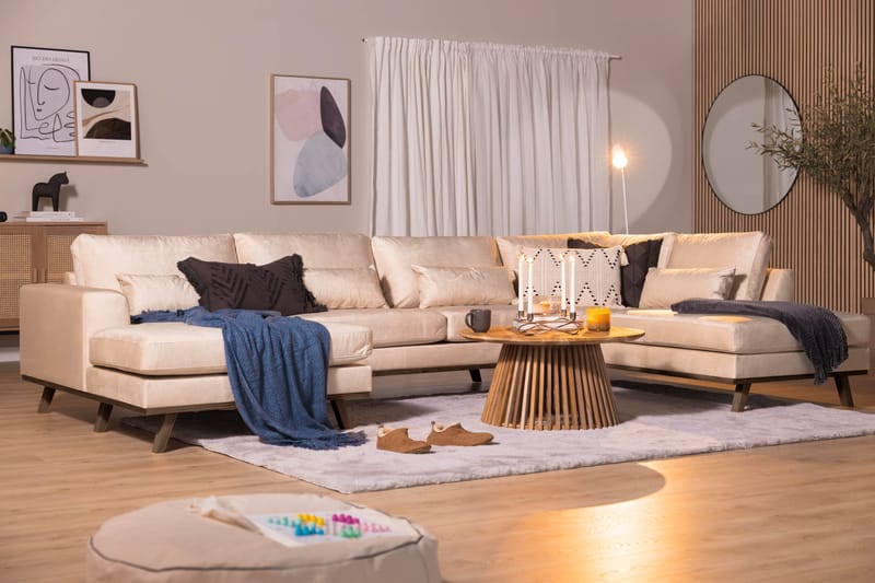 Copenhagen 5-personers Højrevendt U-formet Sofa med Divan og Chaiselong i Fløjl - Beige - Møbler - Sofaer - Velour sofaer