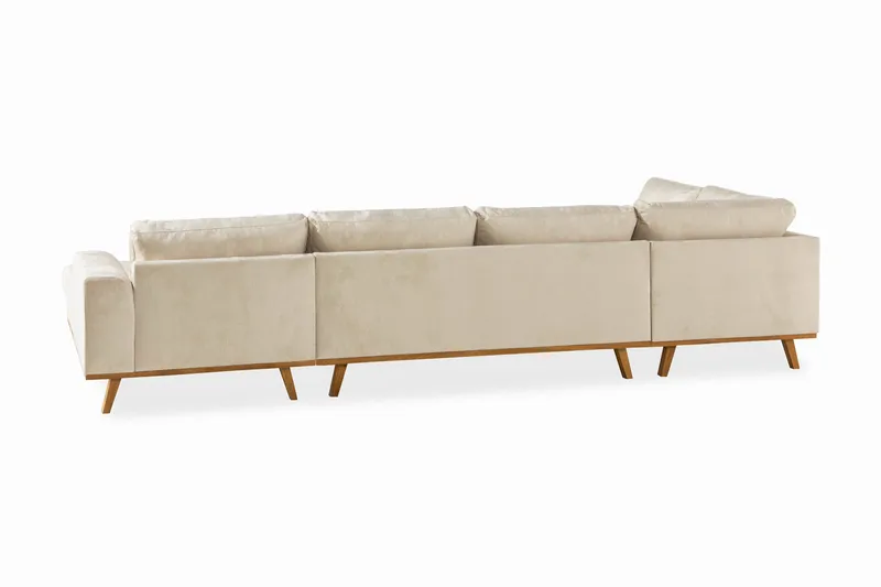 Copenhagen 5-personers Venstrevendt U-formet Sofa med Divan og Chaiselong i Fløjl - Beige - Møbler - Sofaer - Velour sofaer