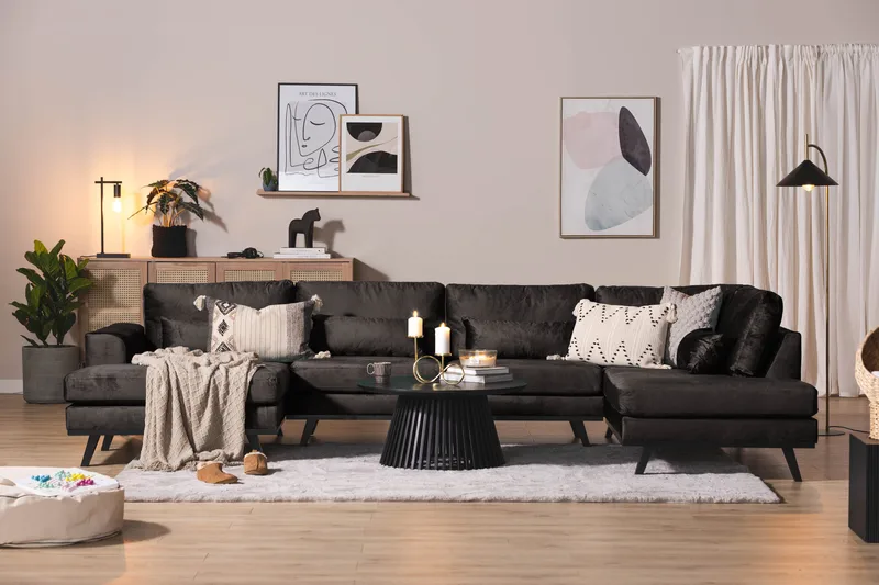 Copenhagen 5-personers Højrevendt U-formet Sofa med Divan og Chaiselong i Fløjl - Mørkegrå - Møbler - Sofaer - Velour sofaer