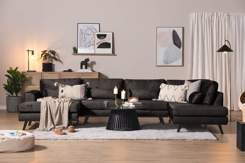Copenhagen 5-personers Højrevendt U-formet Sofa med Divan og Chaiselong i Fløjl - Mørkegrå - Møbler - Sofaer - Velour sofaer