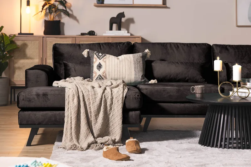 Copenhagen 5-personers Højrevendt U-formet Sofa med Divan og Chaiselong i Fløjl - Mørkegrå - Møbler - Sofaer - Velour sofaer